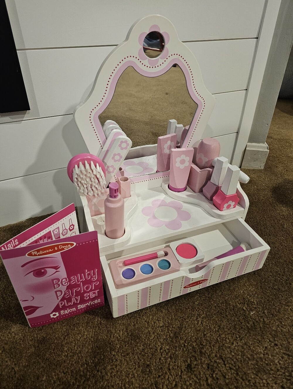 Melissa & Doug Pink and White Wooden Vanity Playset